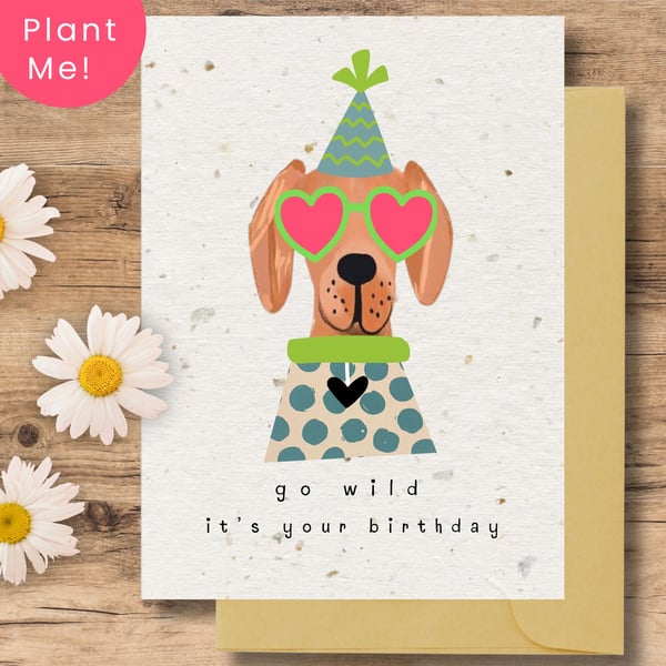 Plantable Dog Birthday Card, Eco Friendly Seed Paper Card, Handmade in the UK