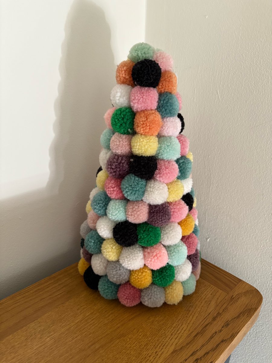 Wool Pom Pom decorated cone. 