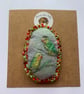 Handmade and hand painted fabric pin brooch with love bird design  - Image 1