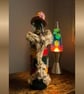 Boho Hippy Chic Bottle Decoration Folk Art Patchwork & Fur Trim 35cm Height - Image 1