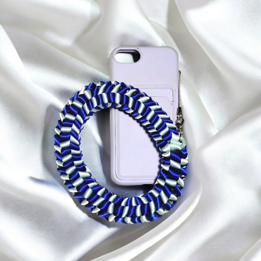Handmade Prussian Blue & Light Blue Ribbon Phone Strap