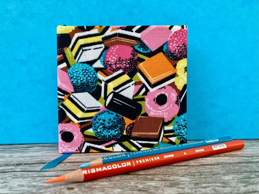 Handbound Small Sketchbook with Rare Vintage Bassett's Liquorice Allsorts Fabric