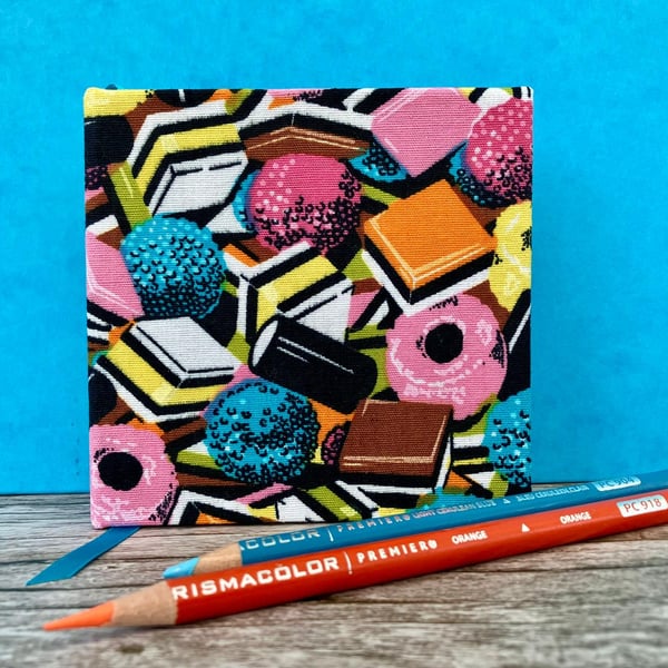 Handbound Small Sketchbook with Rare Vintage Bassett's Liquorice Allsorts Fabric