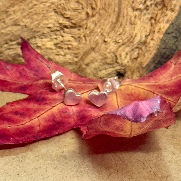Tiny silver heart stud earrings 