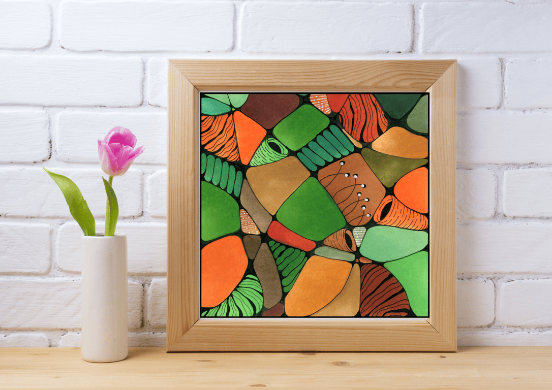 Neurographic Art Print - Vibrant Abstract Doodle Art 8x8" 