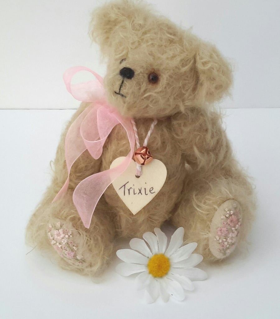 Hand Embroidered Mohair Bear, Collectable Artist Bear, OOAK Handmade Teddy Bear