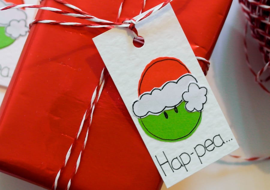 Gift Tags - Christmas Gift Tags - Price Tags -Pack of 6 - Hap-pea Christmas Tag 