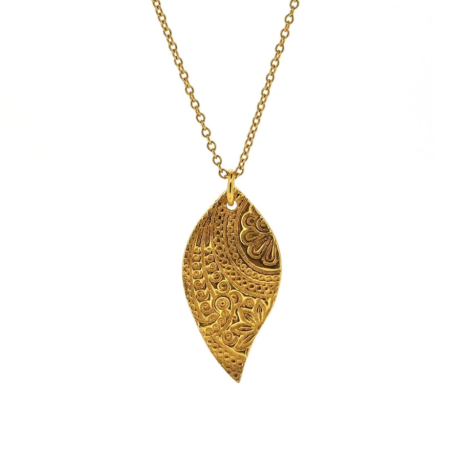 Yellow gold vermeil silver Boho pendant necklace - large