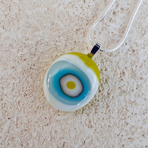 Handmade Fused Glass Oval Pendant Necklace