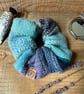 Scrunchie in Blue Patchwork Hand Dyed & Woven Wool Fabric Hair Accessories