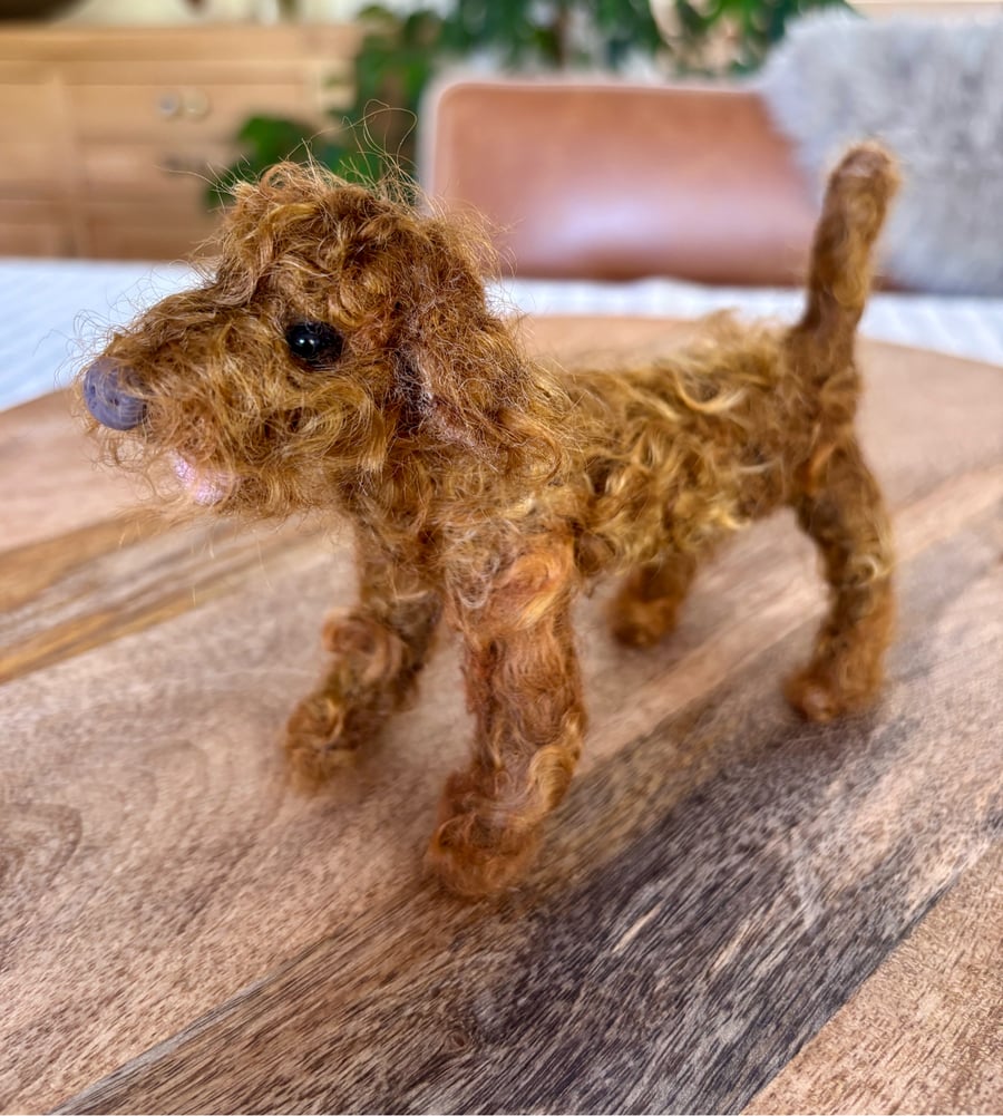 Small curly coat cockapoo, poodle mix type felt dog