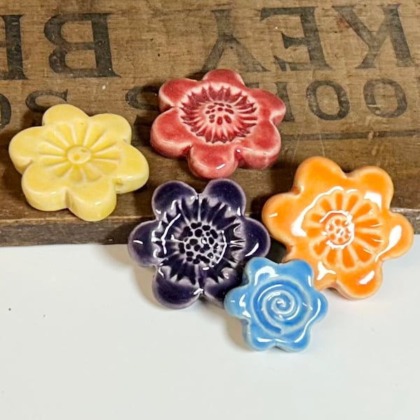 Set of five ceramic flower heads for craft making perfectly imperfect