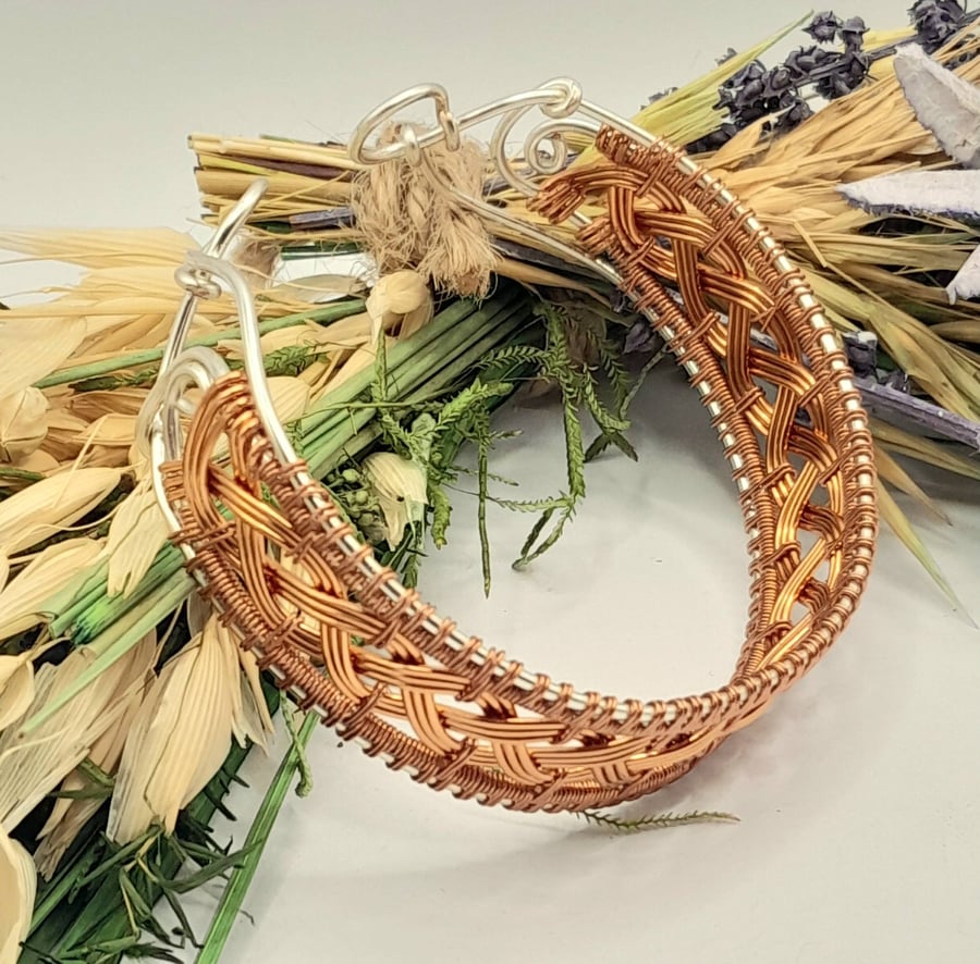Celtic Style Braided Copper And Silver Plated Wire Cuff Bracelet