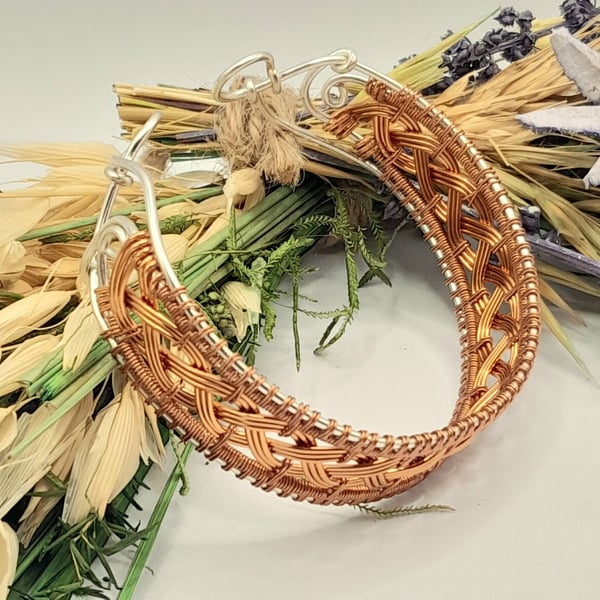 Celtic Style Braided Copper And Silver Plated Wire Cuff Bracelet