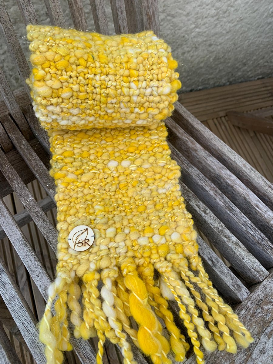 Handspun and woven shades of yellow art scarf