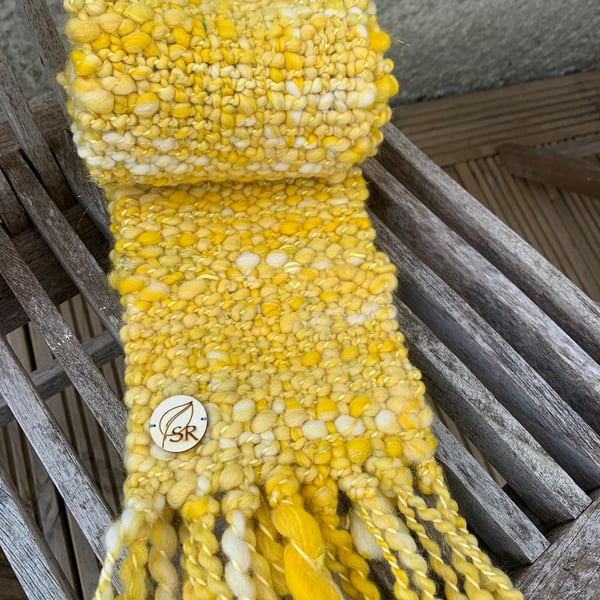 Handspun and woven shades of yellow art scarf