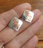 Oak leaf earrings, Silver and copper studs, Diamond shape - Image 1