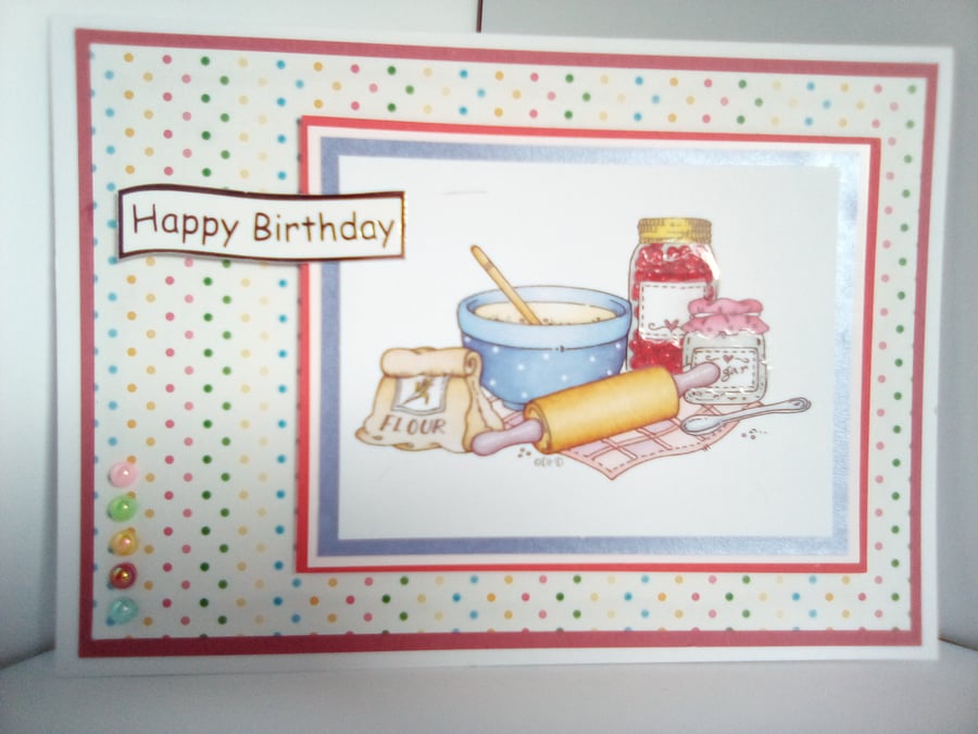 Handmade female birthday card with a baking theme