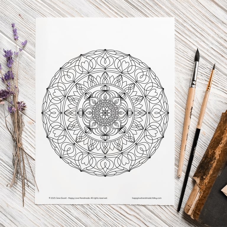 PDF Colouring Page, Mandala 1, Digital Download, A4 and US Letter