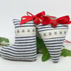 STAR CHRISTMAS STOCKING and HEART DECORATIONS - charcoal grey stripes