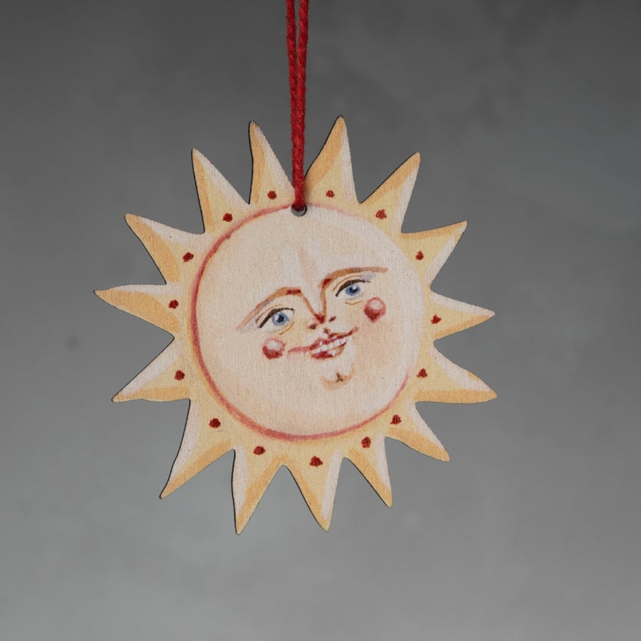 Wooden hanging ornament of a sun called Flynn- all year round décor 