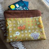 Reclaimed retro floral book pouch zip bag Pat Albeck design with corduroy
