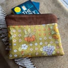 Reclaimed retro floral book pouch zip bag Pat Albeck design with corduroy