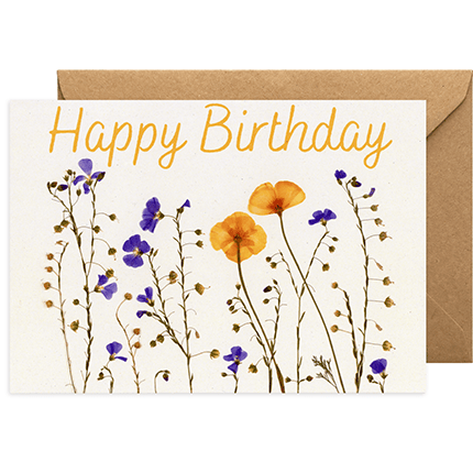 Pressed Flower Print Birthday Card - California Poppy