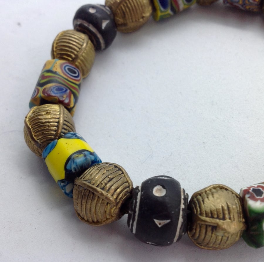 Mans bracelet with rare Venetian African trade beads and beads from West Africa
