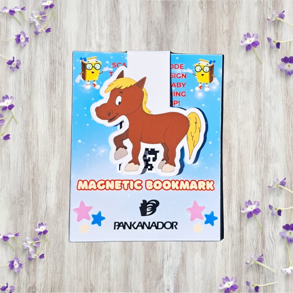 Cute Horse Magnetic Bookmark – Laminated Animal Book Marker for Children