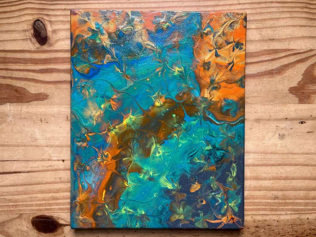 Emerald Garden, Original Acrylic Pour Painting 8" by 10" (20cm by 25cm)