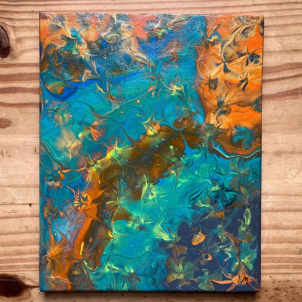 Emerald Garden, Original Acrylic Pour Painting 8" by 10" (20cm by 25cm)
