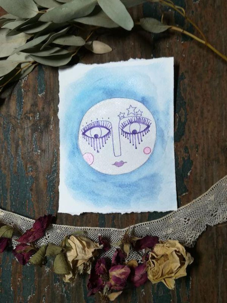 Mini moon painting, purple eyelashes