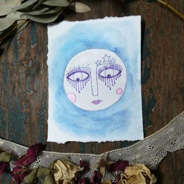 Mini moon painting, purple eyelashes