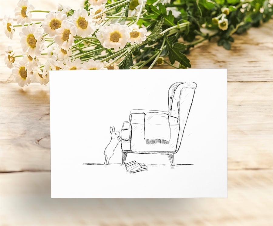 ‘The empty chair’ rabbit art greetings card