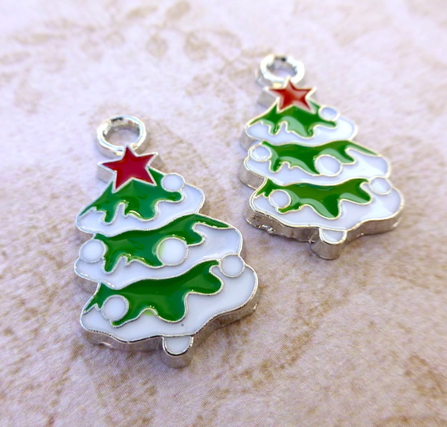 Pack of 5 - Enamelled Christmas Tree Charms