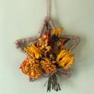 Dried Flower Star Decoration. 10x10cm. Shades of Yellow. 