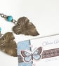 Bohemian brass leaf earrings with aqua blue Czech glass beads - Image 3
