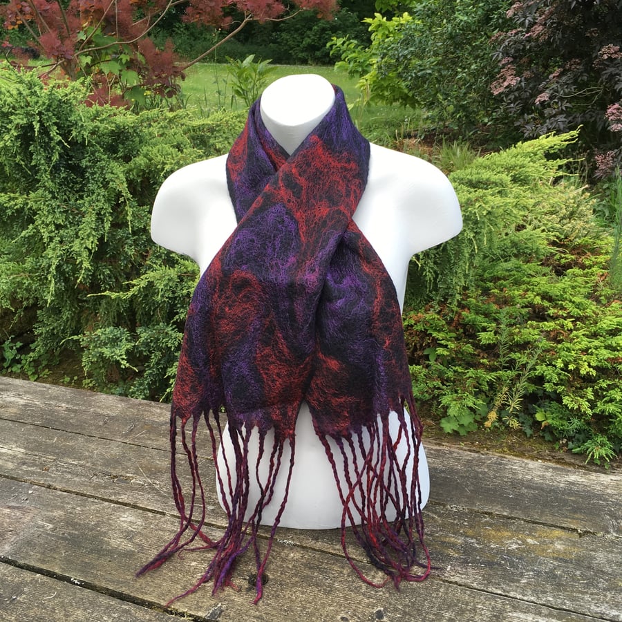 Seconds Sunday - Merino wool felted scarf with silk embellishment