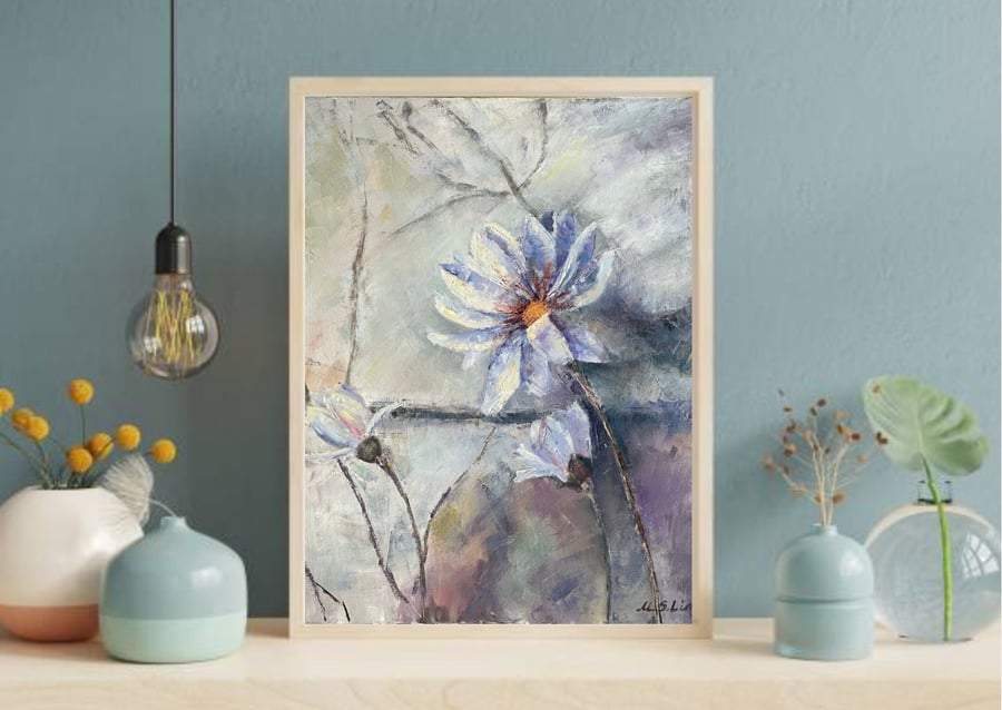 Floral Abstract Painting on Canvas Modern Flower Wall Art Impasto Artwork Teen G