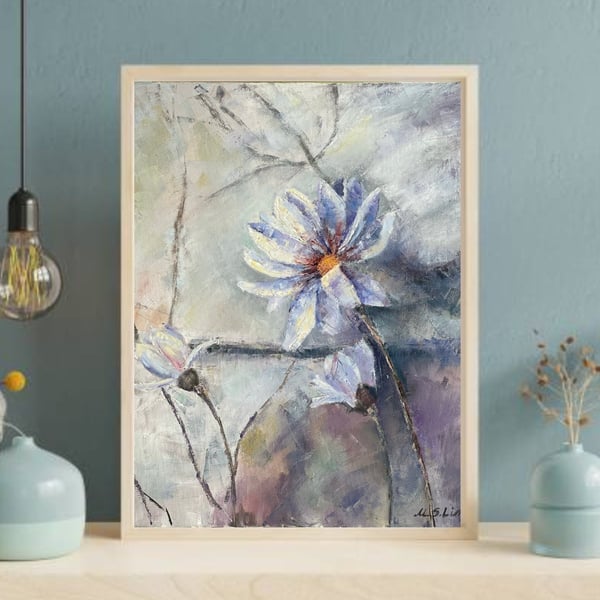 Floral Abstract Painting on Canvas Modern Flower Wall Art Impasto Artwork Teen G