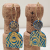 Blue gold peacock arch dangle earrings 