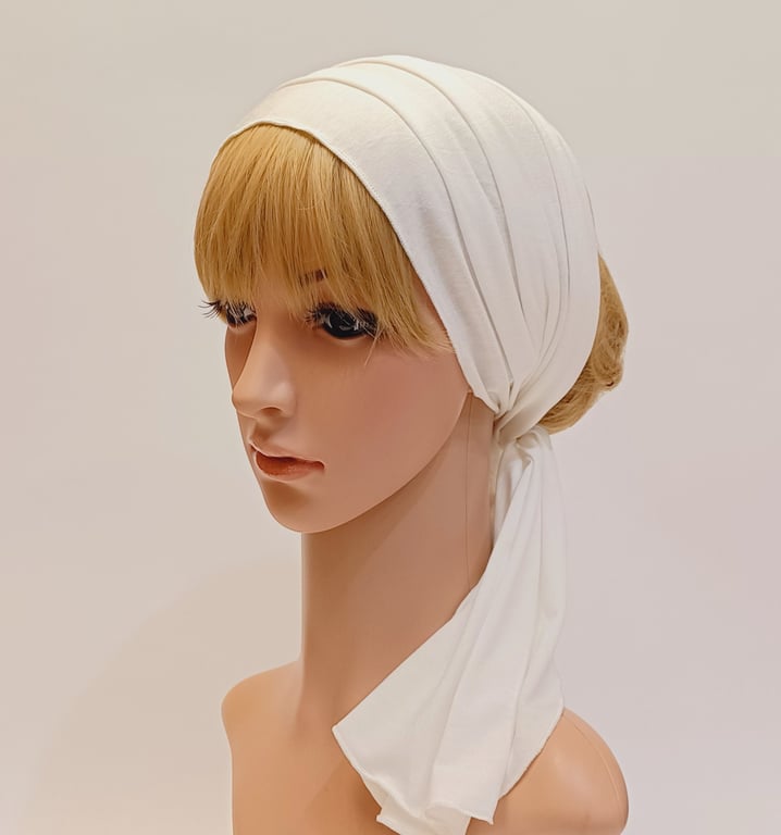 Cream stretchy hair wrap, dreadlocks hair tie, viscose jersey bandana, headscarf