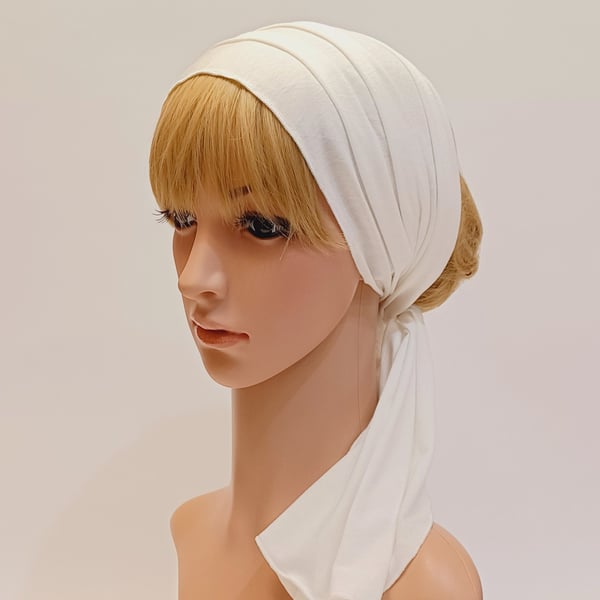 Cream stretchy hair wrap, dreadlocks hair tie, viscose jersey bandana, headscarf