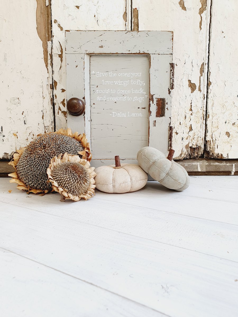 Two small blue and white primitive pumpkins 
