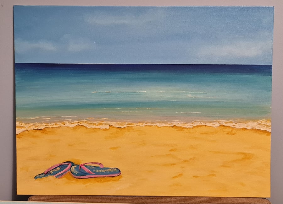 "Summer Vibes" original beach scene painted on a canvas panel 