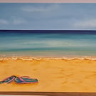 "Summer Vibes" original beach scene painted on a canvas panel 