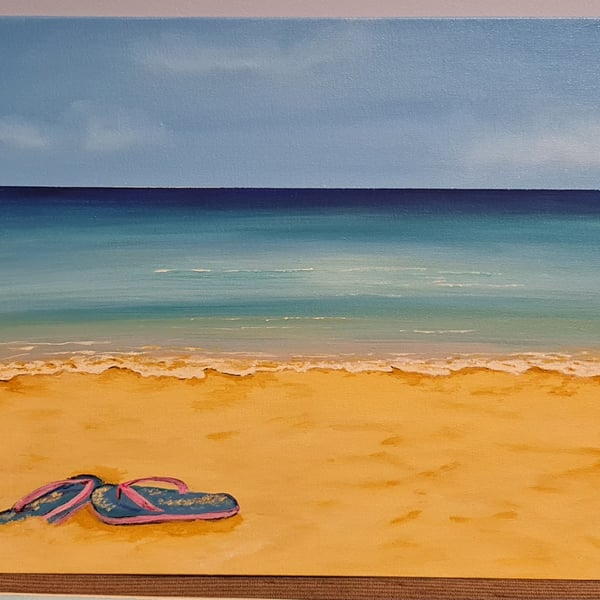 "Summer Vibes" original beach scene painted on a canvas panel 