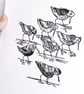 Seven Waders - bird lino cut print