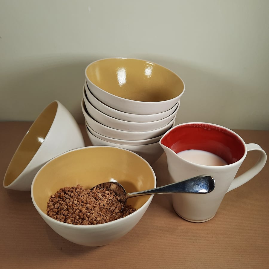 YELLOW CERAMIC CEREAL BOWLS